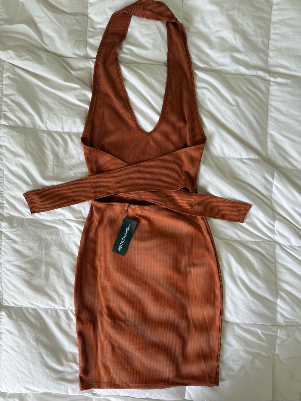 PLT Ribbed Halter Bodycon Dress - Rust Orange Size 4 - Picture 5 of 8